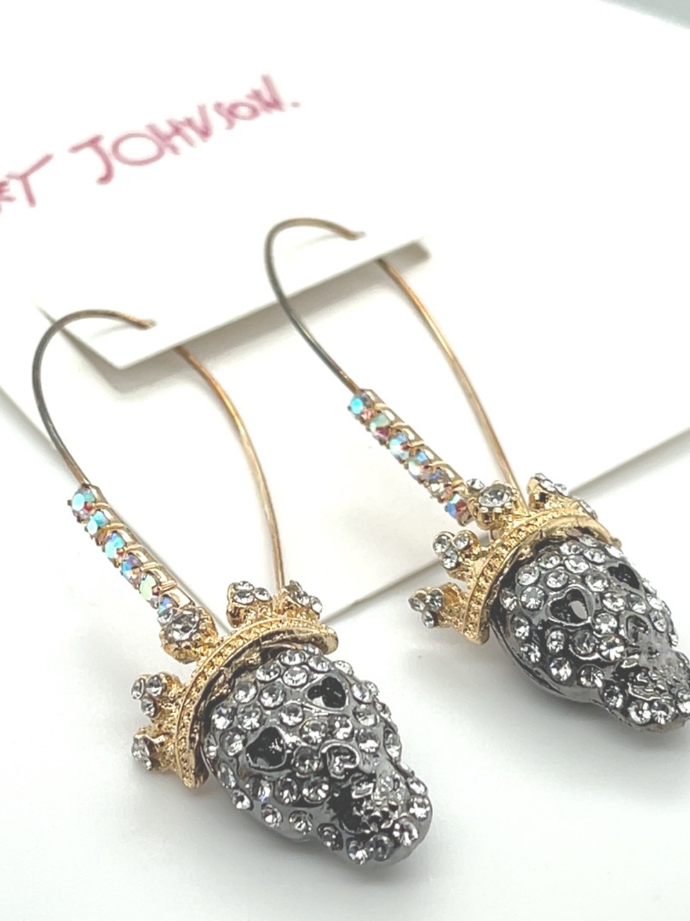 Betsey Johnson pave' skull drop earrings - Picture 6 of 7